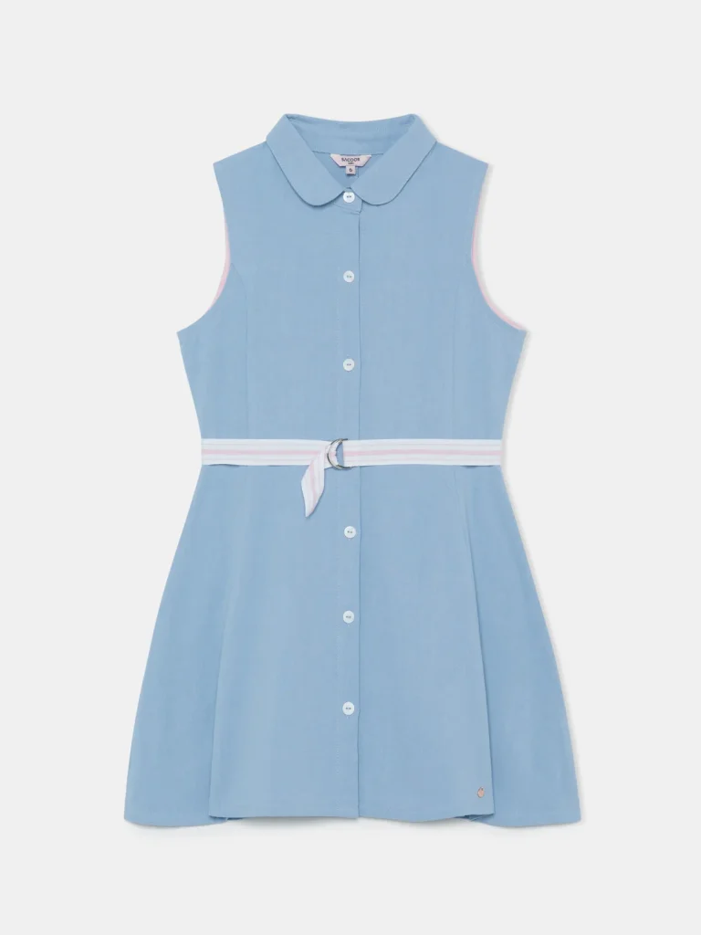 Sleeveless Belt Dress, Light Blue