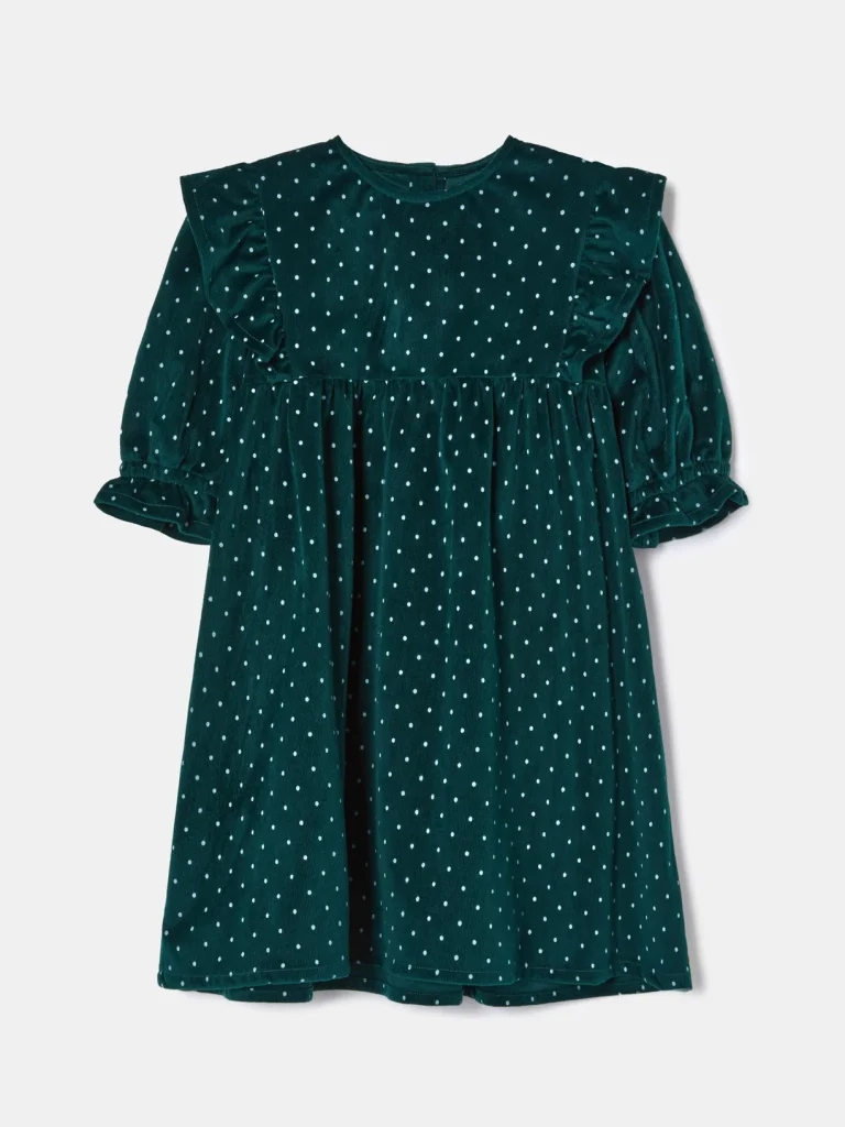 Smock Dots Corduroy Dress, Green