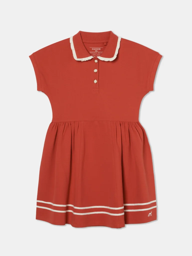Stripes Peplum Piquet Dress, Red