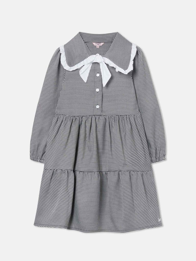 Tiered Pied-de-poule Dress, Black